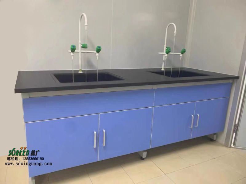 学校实验室耐酸碱钢木实验水槽台 转角柜尺寸可定制