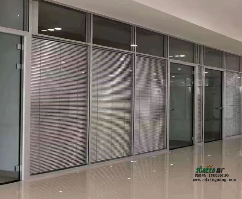 潍坊双玻百叶办公室玻璃隔断墙 中空钢化玻璃铝合金屏风隔音高隔断